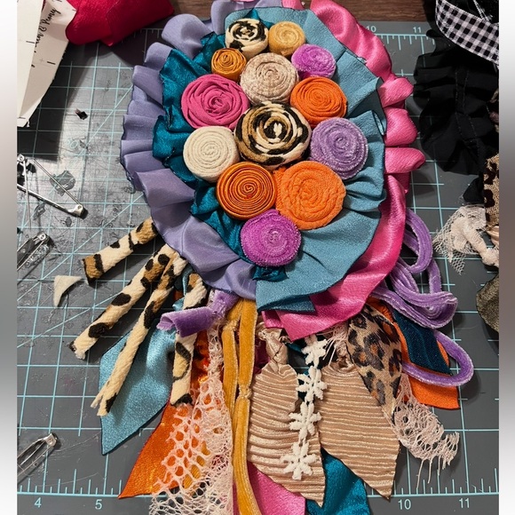 Funky Fabric Flower Pin with Rosettes - Picture 2 of 2